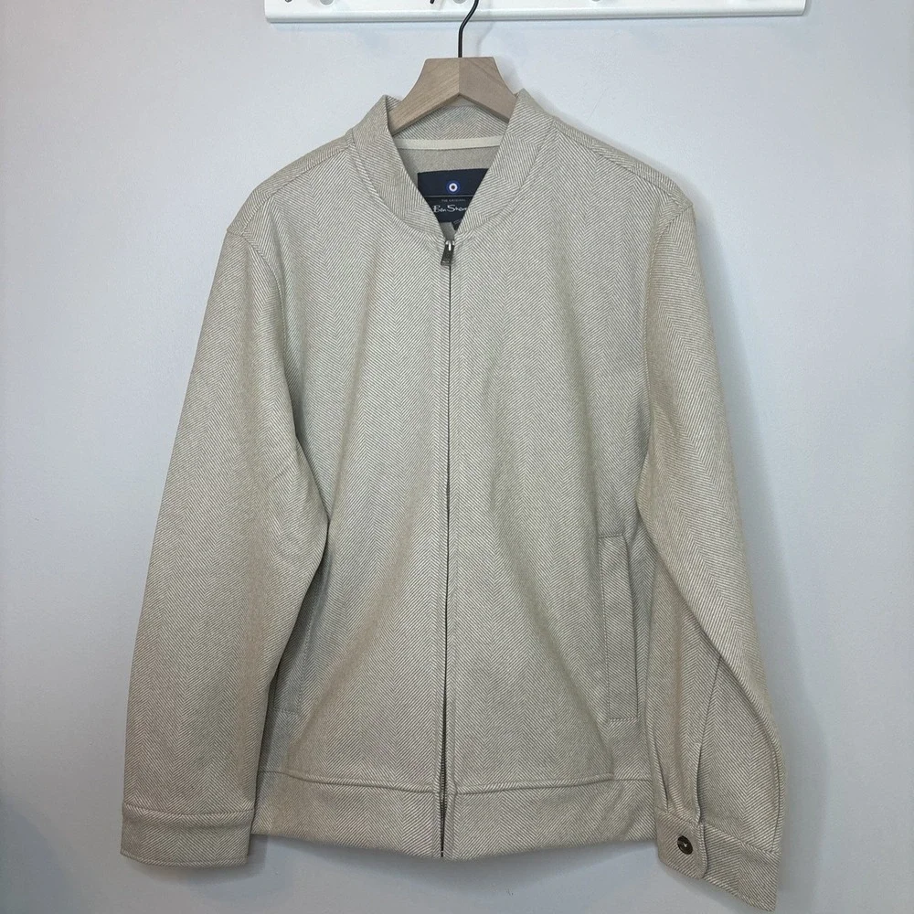 Ben‎ Sherman Jacket Alden Large Herringbone Baseball Collar Preppy Beige Grandpa